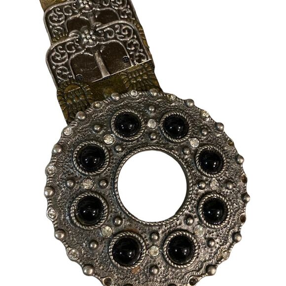 Bronze Metal Stretchy Belt with Rhinestone Buckle - Picture 4 of 9